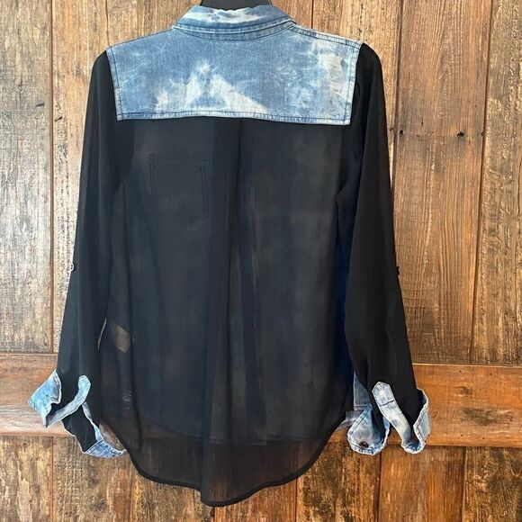 Blu Pepper Sz S NWT Blue Tie-Dye Sheer Sleeves & Hem Oversized Relaxed Shirt - Picture 3 of 12